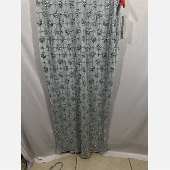 NWT Mac Duggal [ 18 ] Sleeveless Hand Beaded Floral V-Neck Gown Powder‎ Blue - Picture 11 of 16